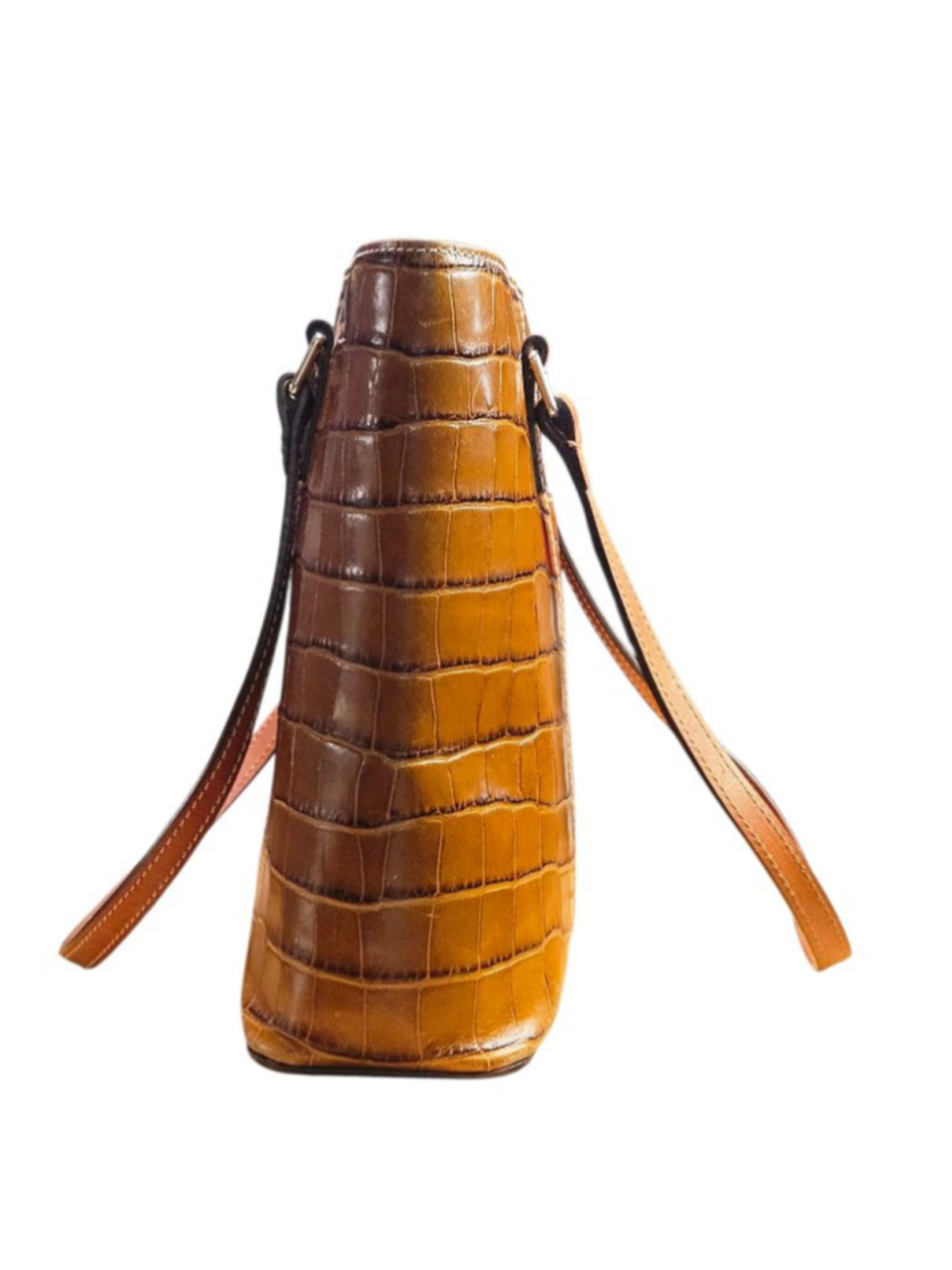 Dooney & Bourke Brown Croc Embossed Leather Tote Bag - Picture 3 of 16